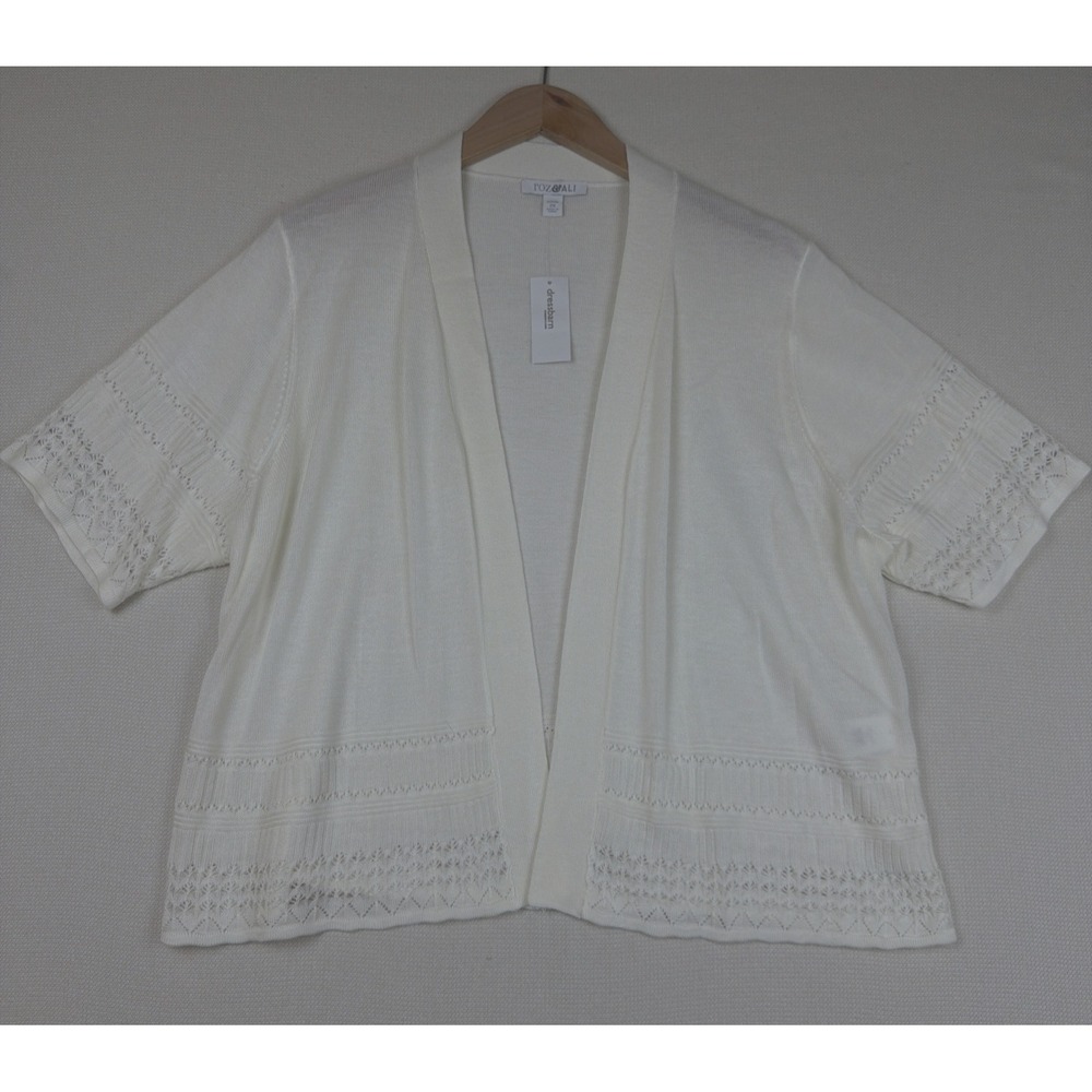 Roz & Ali Dressbarn Open-Front Cardigan Womens Size 2X Cream NWT Lace Ivory New